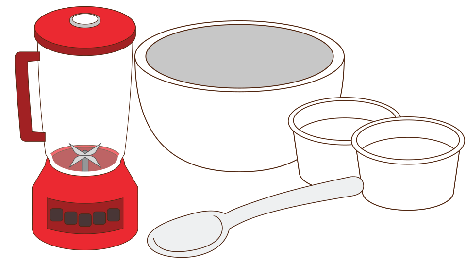 blender, spoon and tasting cups